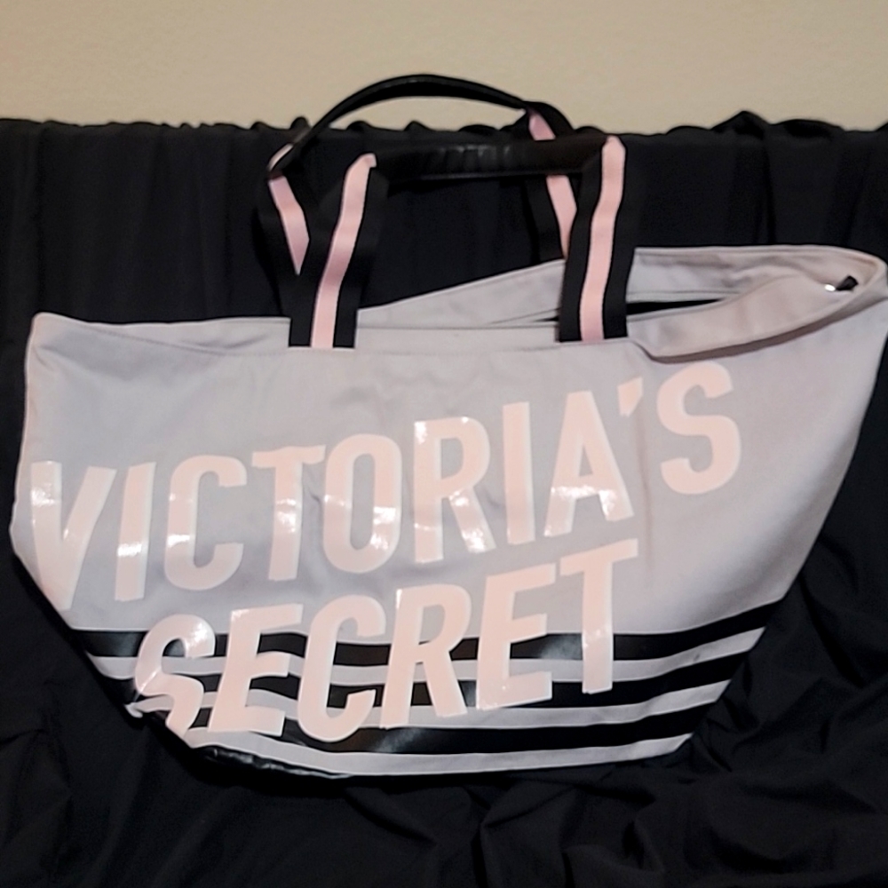 Victoria's Secret Gray Striped Canvas Totebag